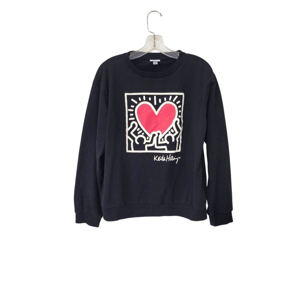 Keith Haring Black Long Sleeve Crewneck Sweatshirt With Red Heart Graphic L - Picture 1 of 6